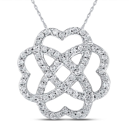 14k White Gold Round Diamond Clover Heart Pendant 1/4 Cttw