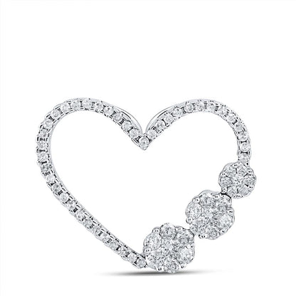 14k White Gold Round Diamond Fashion Heart Pendant 3/8 Cttw