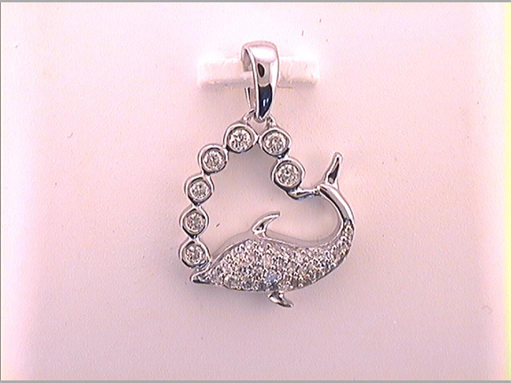 14k White Gold Round Diamond Whale Heart Pendant 1/4 Cttw