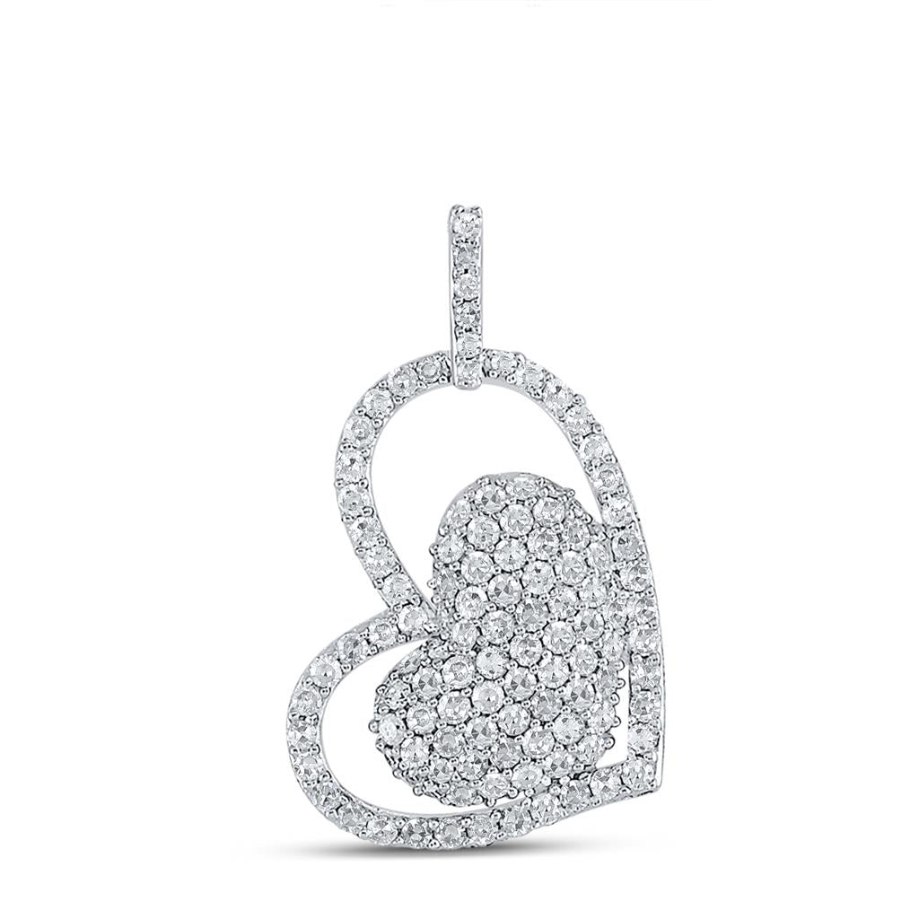 14k White Gold Round Diamond Fashion Heart Pendant 5/8 Cttw