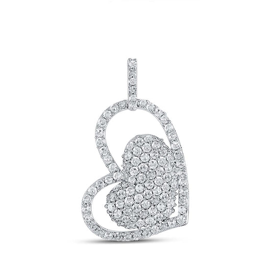 14k White Gold Round Diamond Fashion Heart Pendant 5/8 Cttw