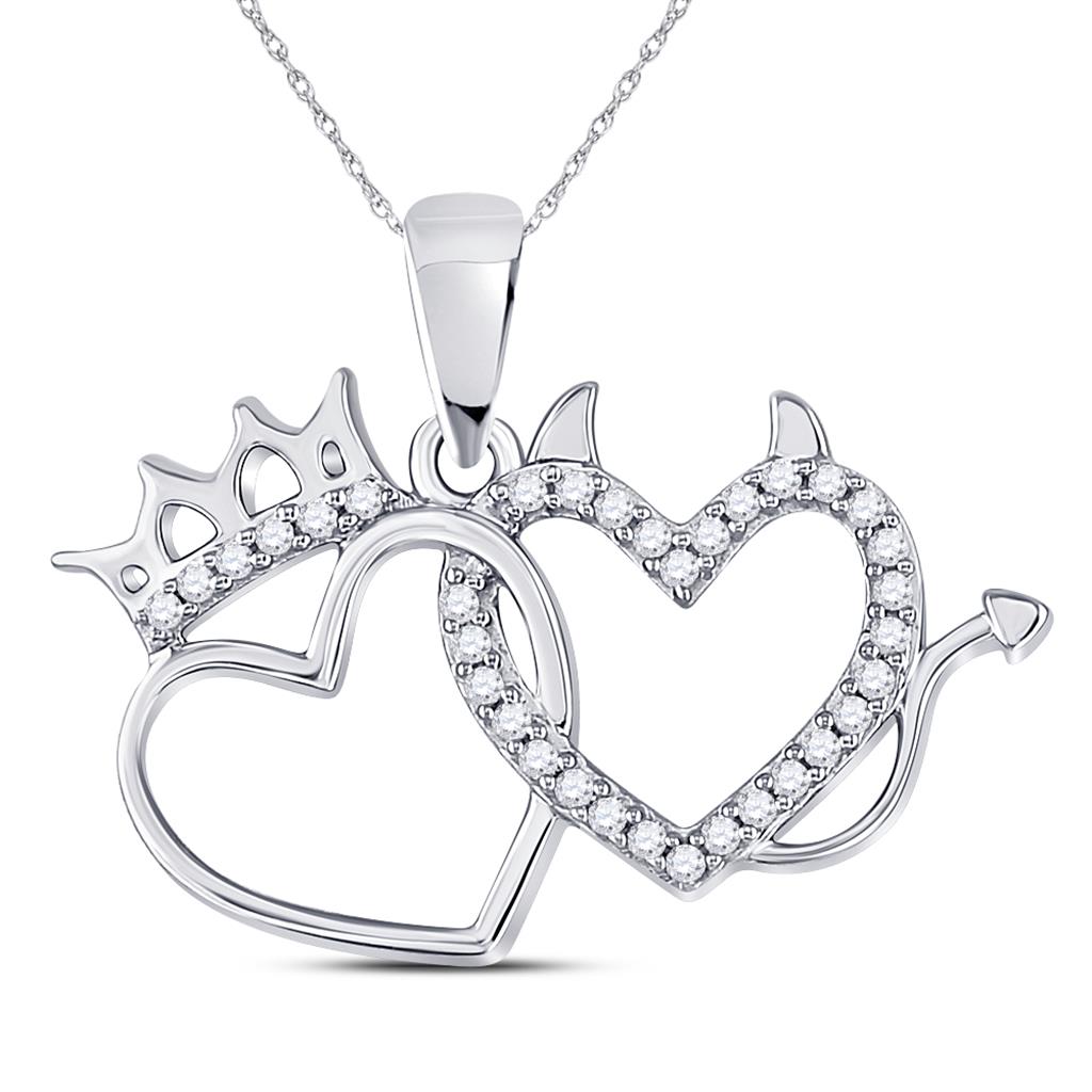14k White Gold Round Diamond Double Heart Pendant 1/6 Cttw