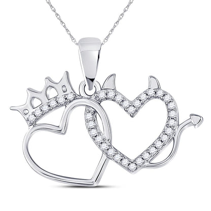14k White Gold Round Diamond Double Heart Pendant 1/6 Cttw