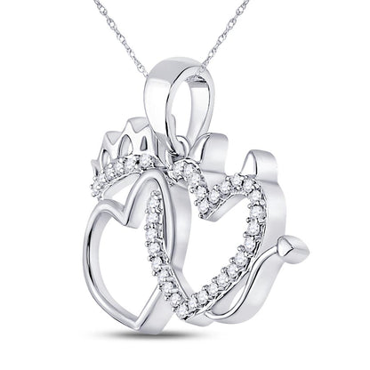 14k White Gold Round Diamond Double Heart Pendant 1/6 Cttw