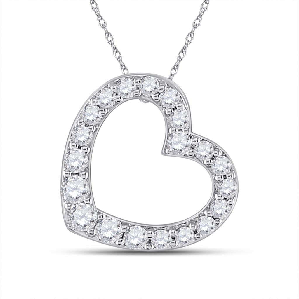 14k White Gold Round Diamond Sideways Heart Pendant 1/4 Cttw