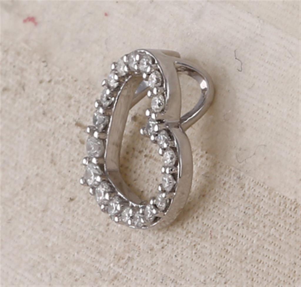 14k White Gold Round Diamond Sideways Heart Pendant 1/4 Cttw