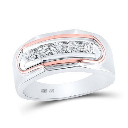 14kt Two-tone Gold Round Diamond Faceted Single Row Band Ring 3/4 Cttw