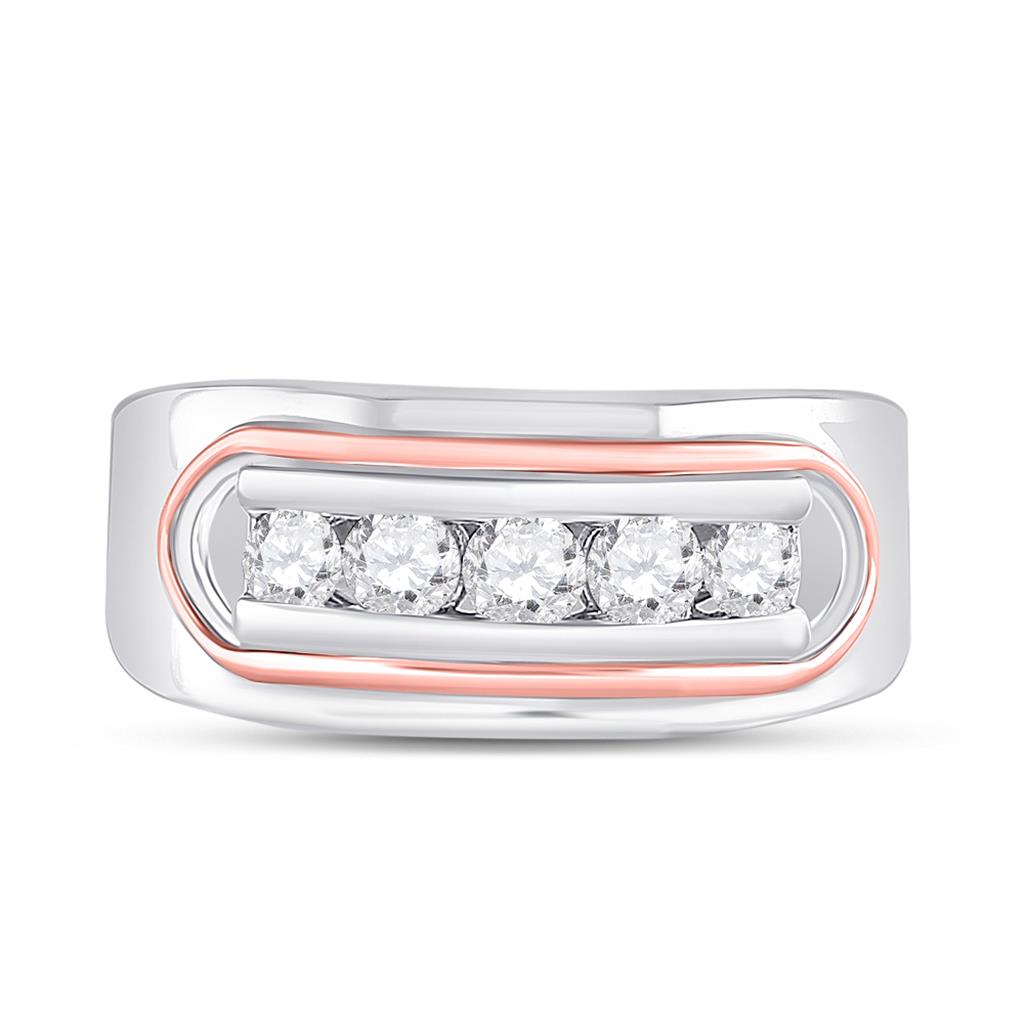 14kt Two-tone Gold Round Diamond Faceted Single Row Band Ring 3/4 Cttw