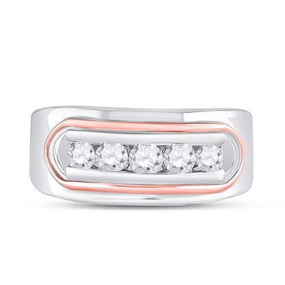 14kt Two-tone Gold Round Diamond Faceted Single Row Band Ring 3/4 Cttw