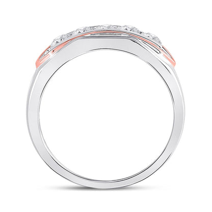 14kt Two-tone Gold Round Diamond Faceted Single Row Band Ring 3/4 Cttw