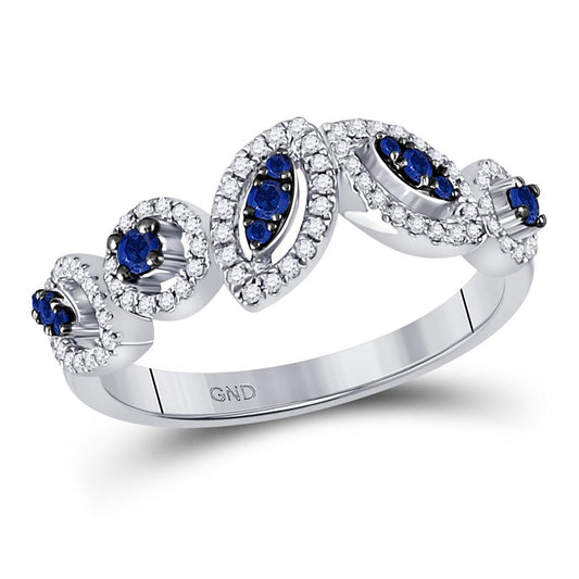 14k White Gold Round Blue Sapphire Band Ring 1/2 Cttw