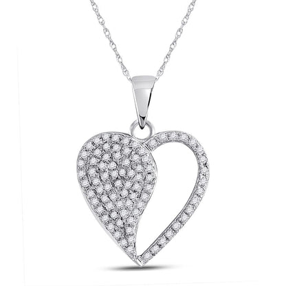 14k White Gold Round Diamond Modern Heart Pendant 1/3 Cttw