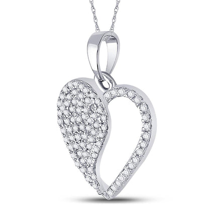 14k White Gold Round Diamond Modern Heart Pendant 1/3 Cttw