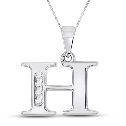14k White Gold Round Diamond H Initial Letter Pendant 1/20 Cttw