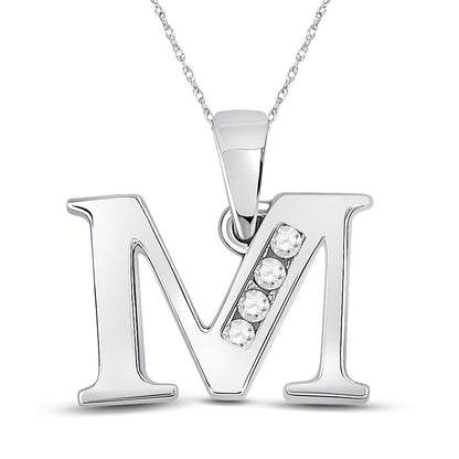 14k White Gold Round Diamond M Initial Letter Pendant 1/20 Cttw