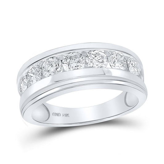 14k White Gold Round Diamond Single Row Band Ring 2 Cttw