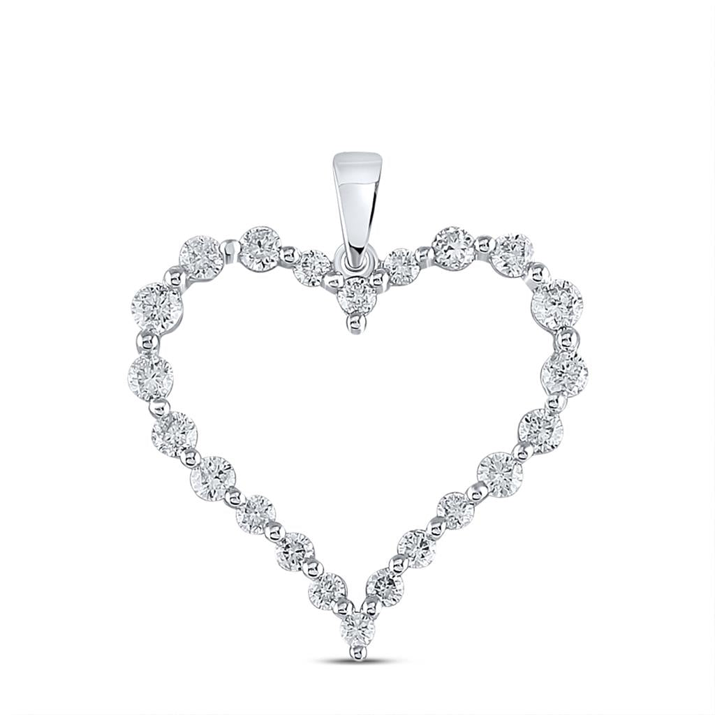 14k White Gold Round Diamond Outline Heart Pendant 1 Cttw