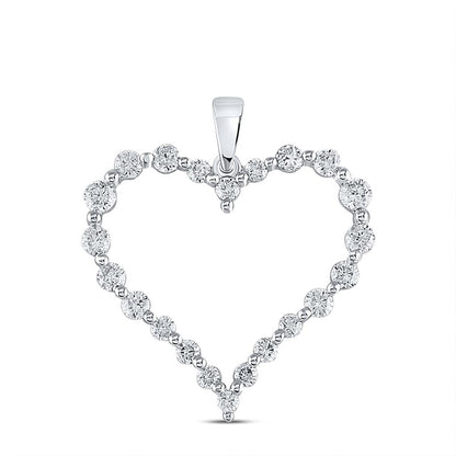 14k White Gold Round Diamond Outline Heart Pendant 1 Cttw