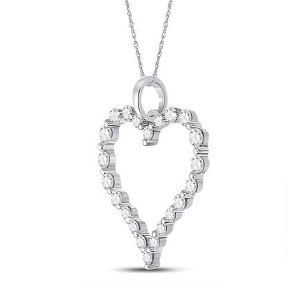 14k White Gold Round Diamond Outline Heart Pendant 1 Cttw