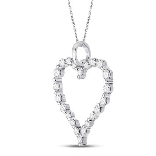14k White Gold Round Diamond Outline Heart Pendant 1 Cttw