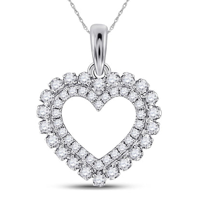 14k White Gold Round Diamond Outline Heart Pendant 3/8 Cttw