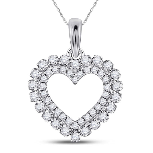 14k White Gold Round Diamond Outline Heart Pendant 3/8 Cttw