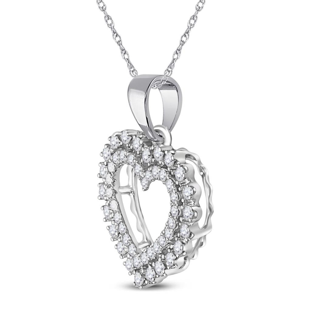 14k White Gold Round Diamond Outline Heart Pendant 3/8 Cttw