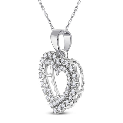 14k White Gold Round Diamond Outline Heart Pendant 3/8 Cttw