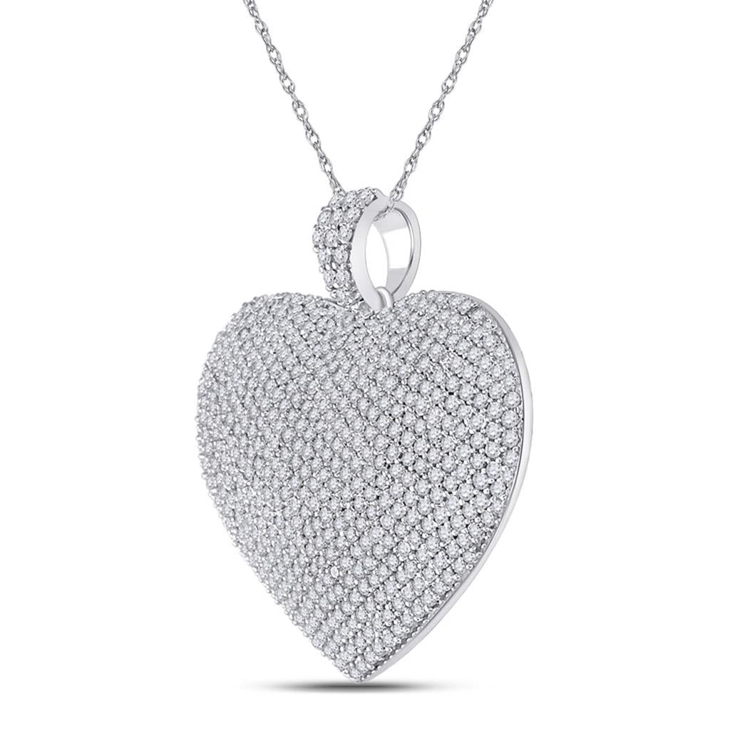 14k White Gold Round Diamond Charmed Heart Pendant 2 Cttw