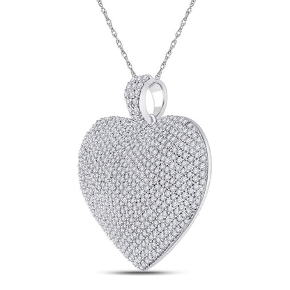 14k White Gold Round Diamond Charmed Heart Pendant 2 Cttw