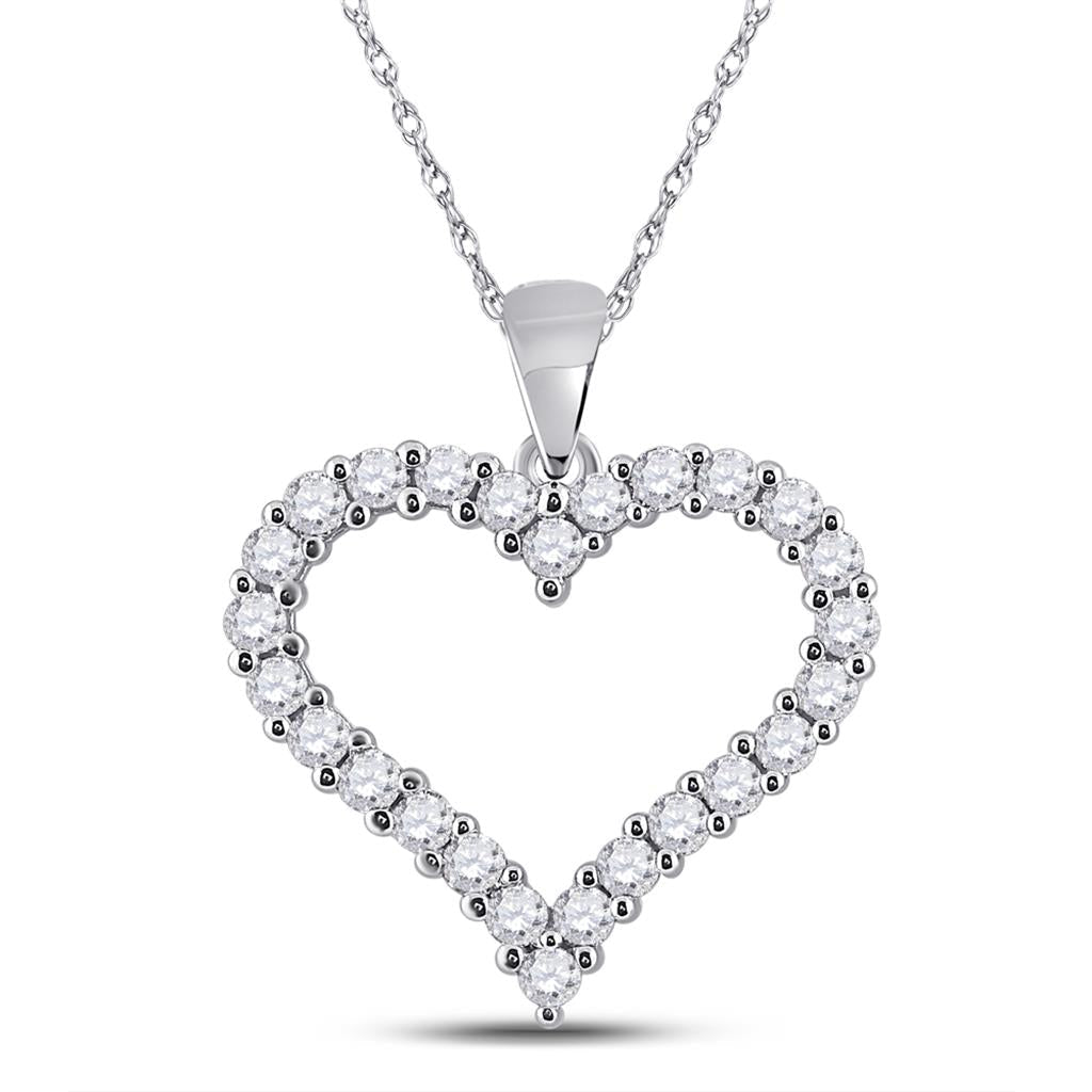 14k White Gold Round Diamond Outline Heart Pendant 1 Cttw