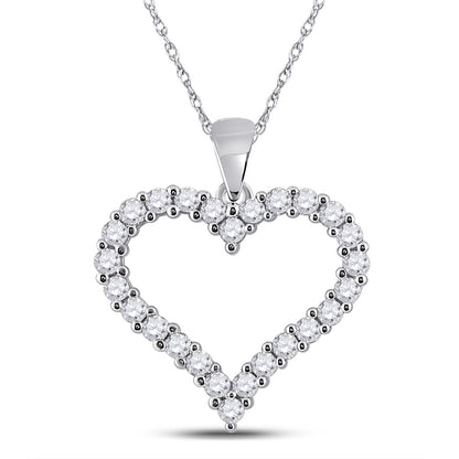 14k White Gold Round Diamond Outline Heart Pendant 1 Cttw