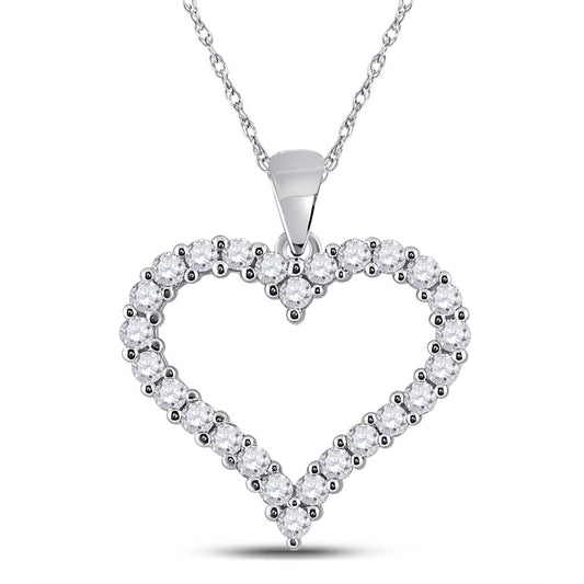 14k White Gold Round Diamond Outline Heart Pendant 1 Cttw