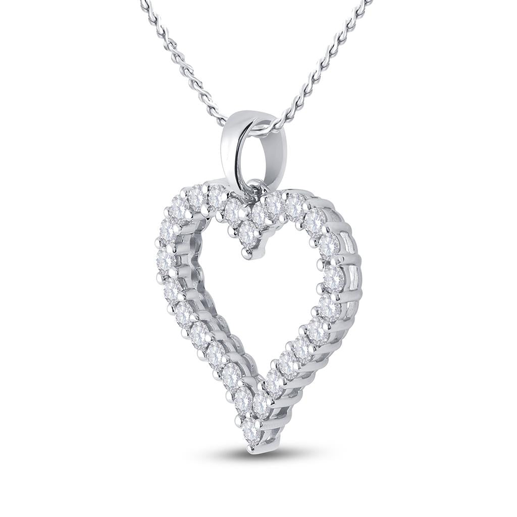 14k White Gold Round Diamond Outline Heart Pendant 1 Cttw
