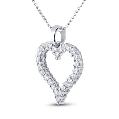14k White Gold Round Diamond Outline Heart Pendant 1 Cttw