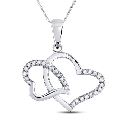 14k White Gold Round Diamond Double Heart Pendant 1/6 Cttw