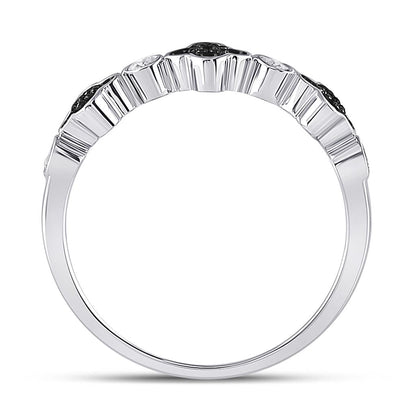 14k White Gold Round Black Diamond Clover Band Ring 1/4 Cttw