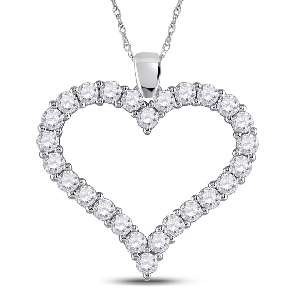14k White Gold Round Diamond Outline Heart Pendant 2 Cttw