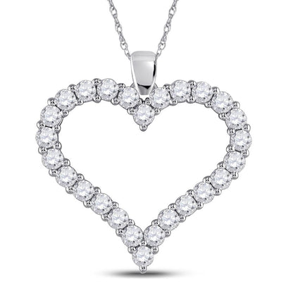 14k White Gold Round Diamond Outline Heart Pendant 2 Cttw