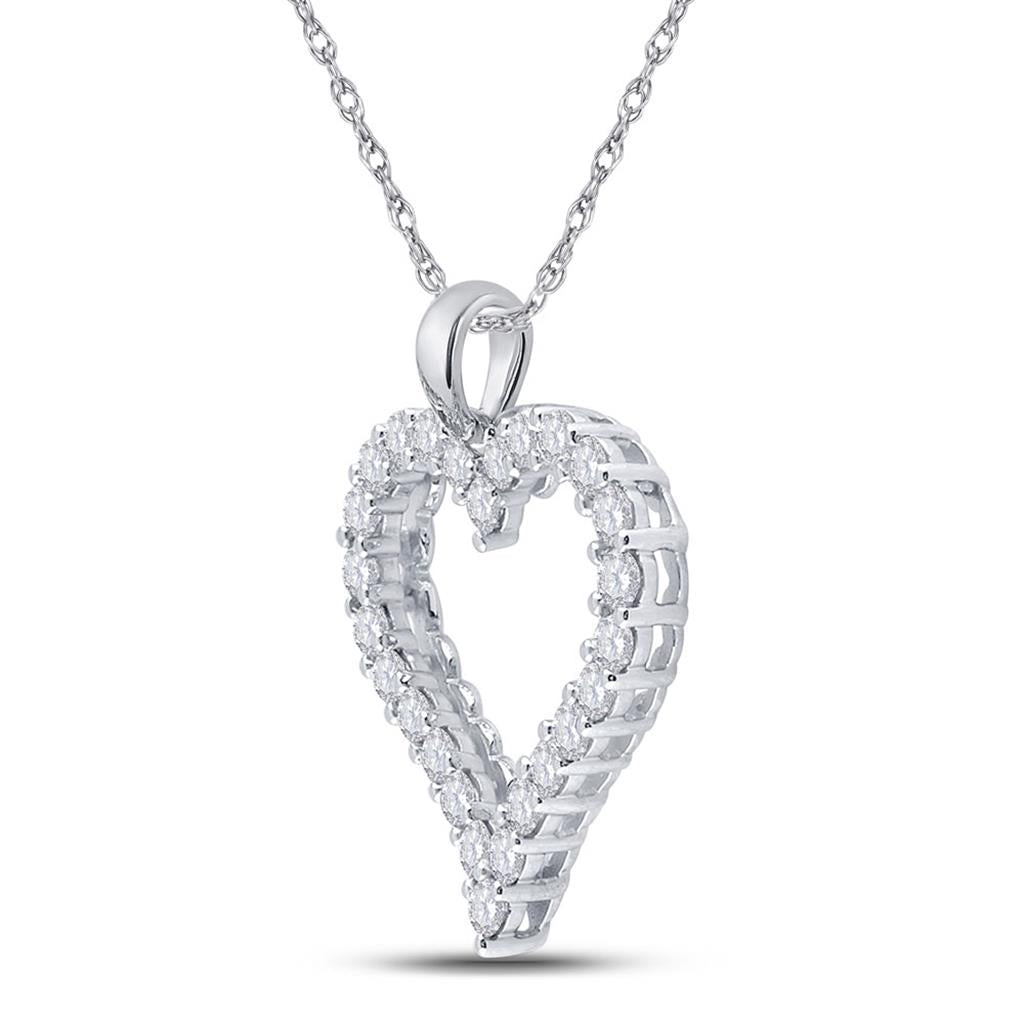 14k White Gold Round Diamond Outline Heart Pendant 2 Cttw