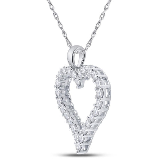 14k White Gold Round Diamond Outline Heart Pendant 2 Cttw