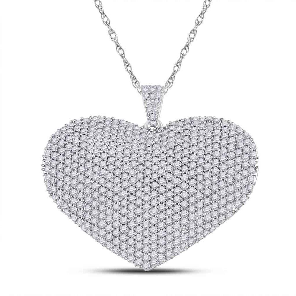 14k White Gold Round Diamond Charmed Heart Pendant 3 Cttw
