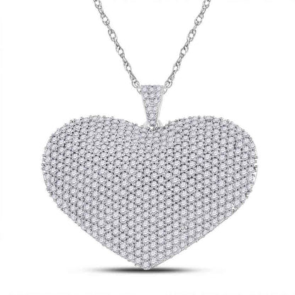 14k White Gold Round Diamond Charmed Heart Pendant 3 Cttw