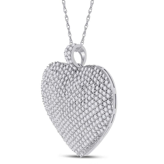 14k White Gold Round Diamond Charmed Heart Pendant 3 Cttw