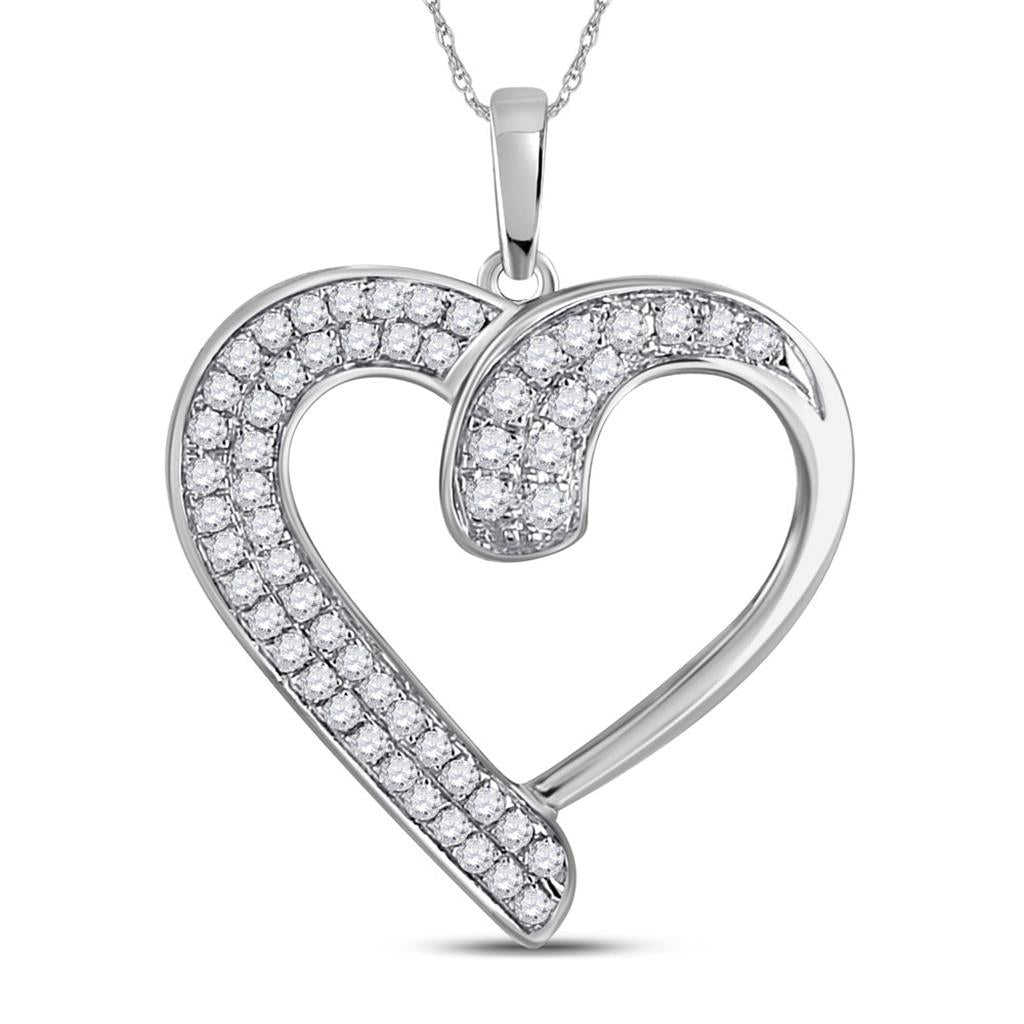 14k White Gold Round Diamond Heart Pendant 1/4 Cttw