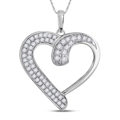 14k White Gold Round Diamond Heart Pendant 1/4 Cttw