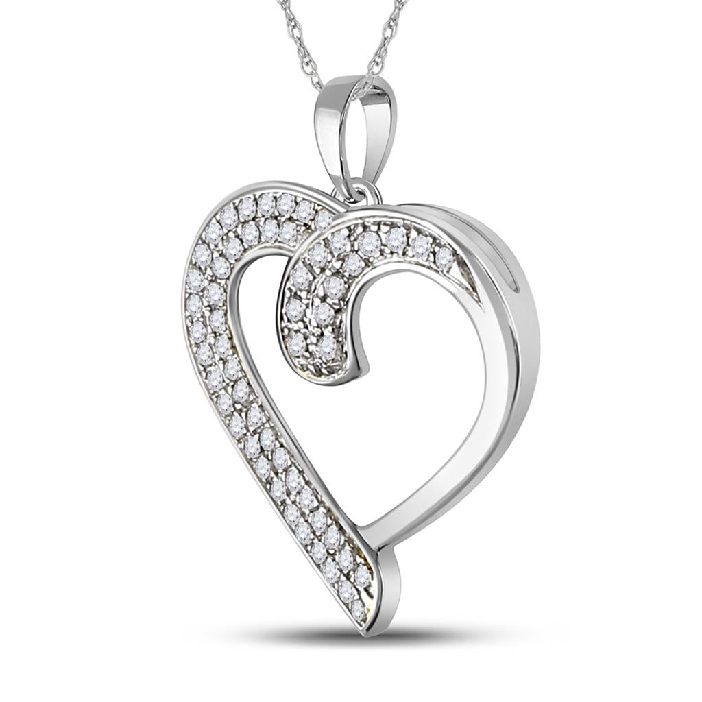 14k White Gold Round Diamond Heart Pendant 1/4 Cttw