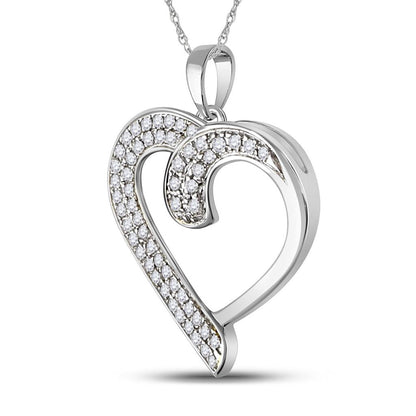 14k White Gold Round Diamond Heart Pendant 1/4 Cttw