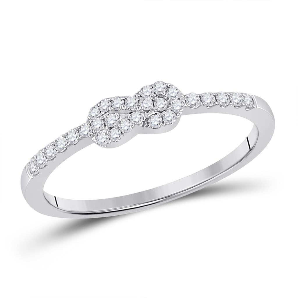 14k White Gold Round Diamond Knot Stackable Band Ring 1/5 Cttw