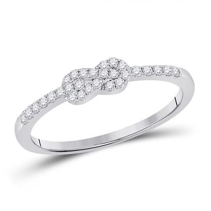 14k White Gold Round Diamond Knot Stackable Band Ring 1/5 Cttw
